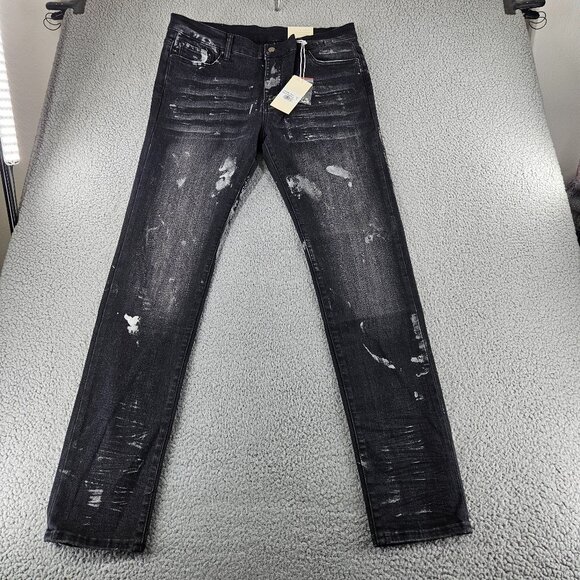 mnml Jeans Men 36 Black X143 Stretch Denim Distressed Slim Fit Pants Punk Skater - Picture 1 of 16